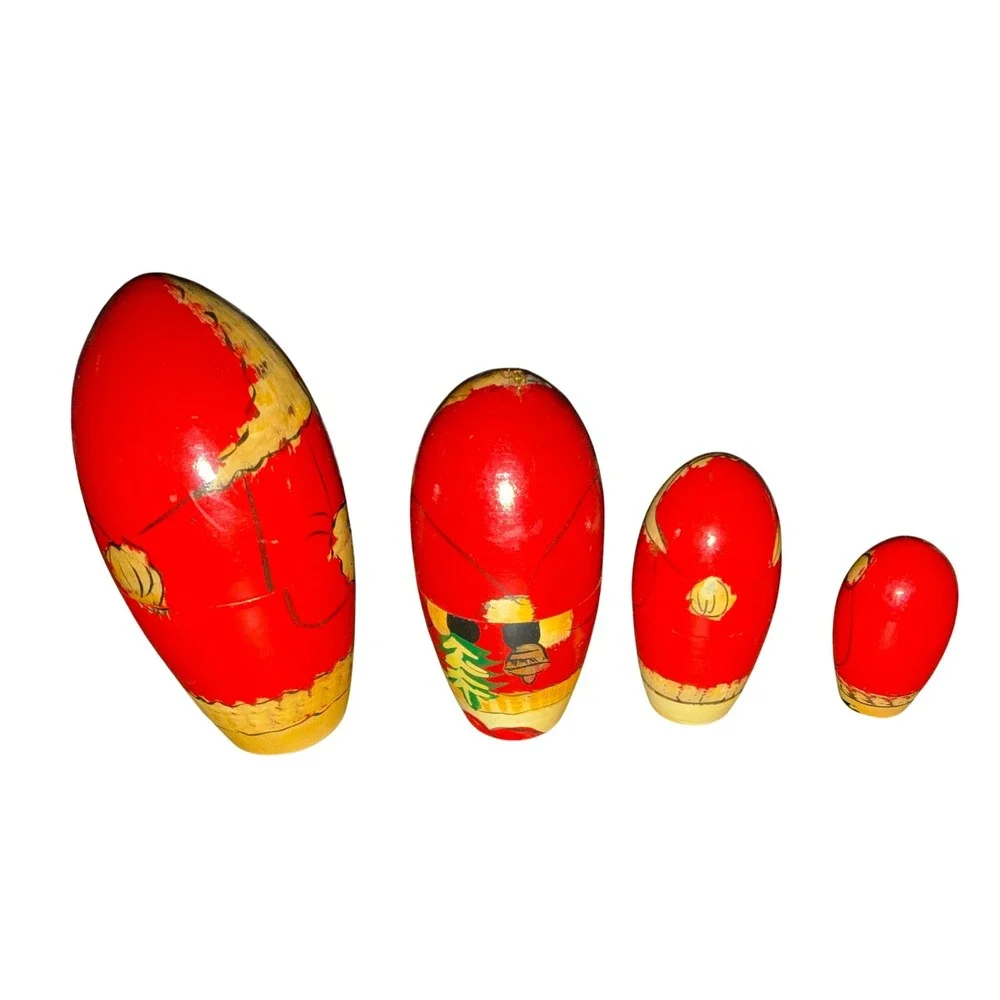 Santa‎ Claus Nesting Dolls Vintage Wooden Russian Christmas Holiday Decor Set